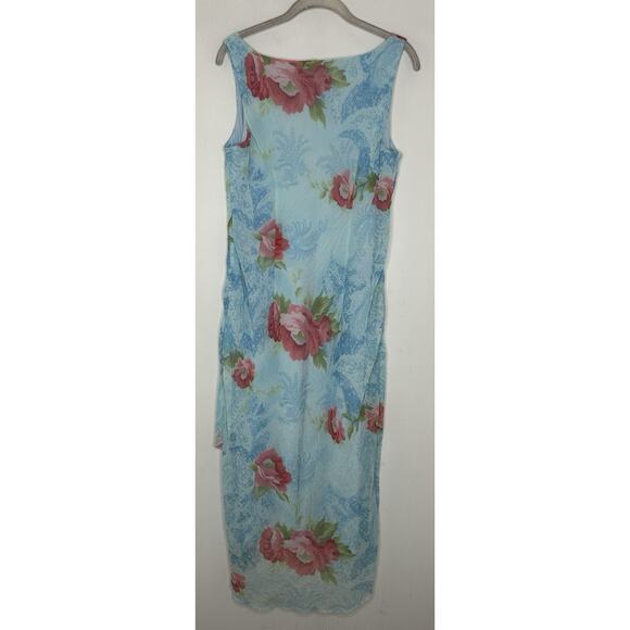 Vtg Y2k CDC Baby Blue Floral Chiffon Romantic V Neck High Low Dress Sz 12 - Picture 6 of 6